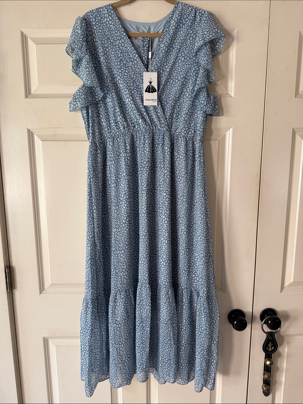 Angashia Light Blue Floral Tiered Midi Dress